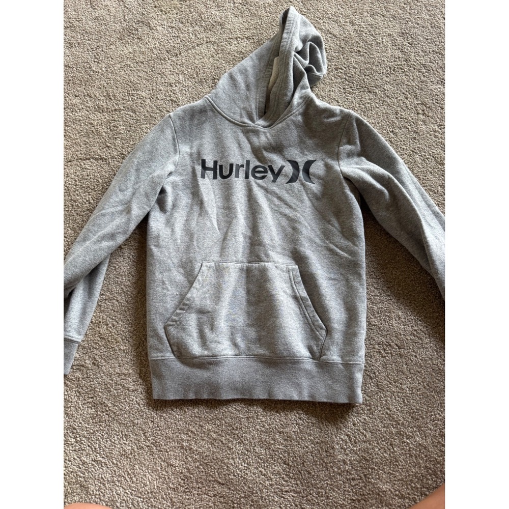 Hurley Boys One and Only Logo Pullover Hoodie Heather Gray Fleece Sweatshirt L